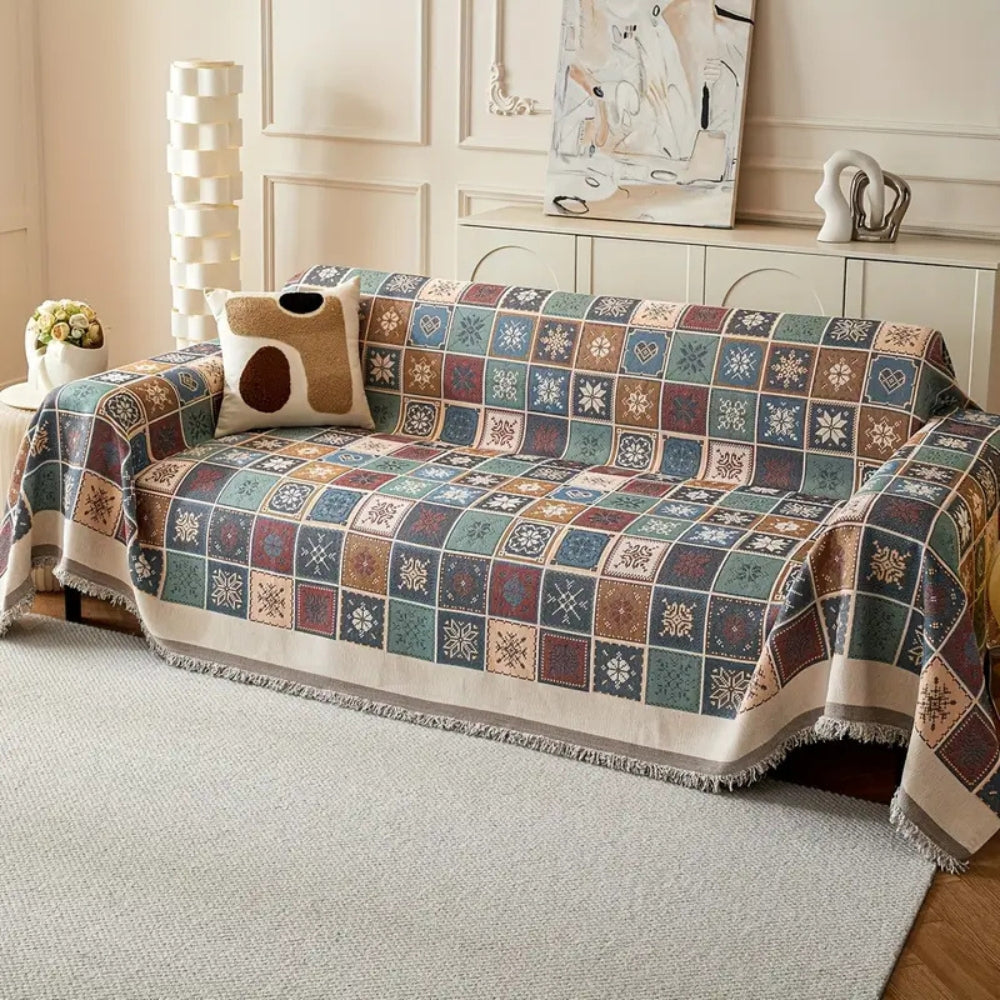 Geneva Boho Knitted Sofa Cover by Casa & Beyond