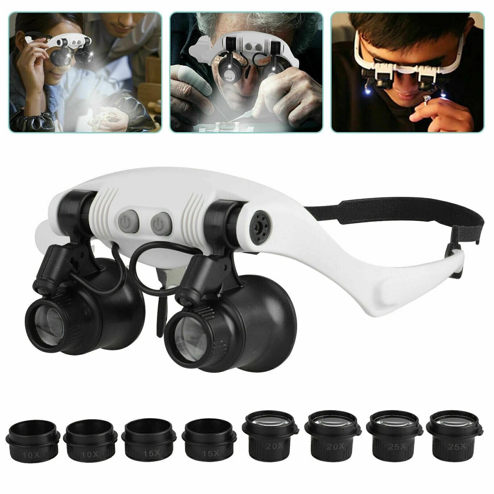 Adjustable Headband Magnifier with LED Light & 8 Lenses – Perfect for Jewelry, Watch Repair & Engraving by BowLift