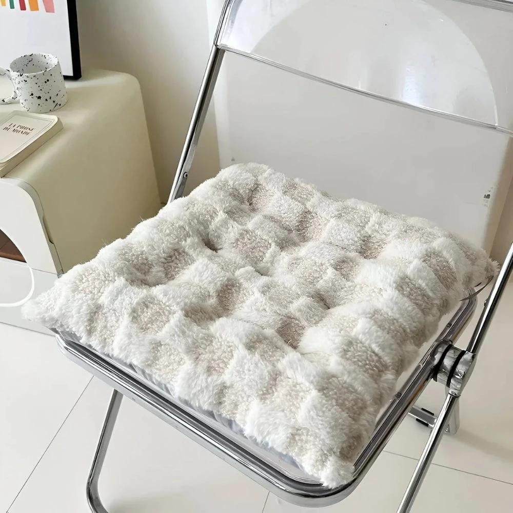 Fuzzy Checkered Fur Padded Cushion by Casa & Beyond
