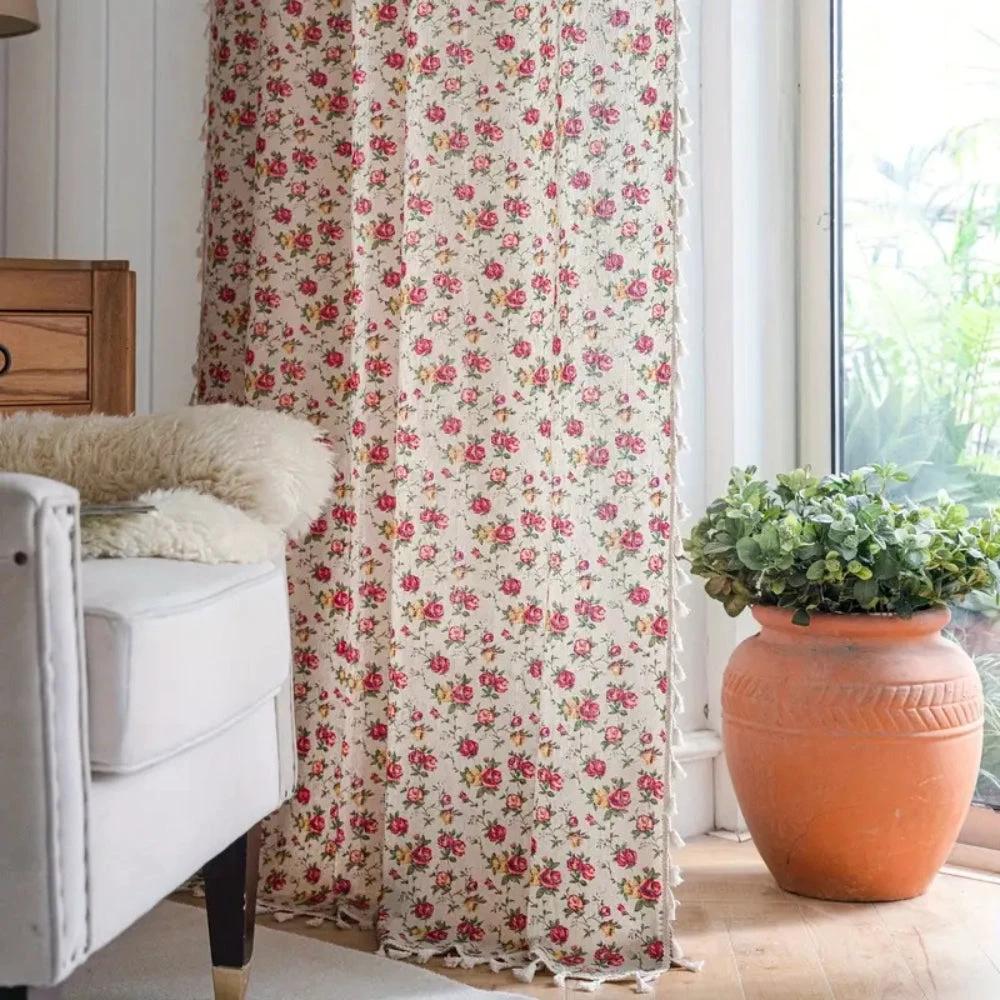 Floral Tasseled Soft Cotton Curtain by Casa & Beyond