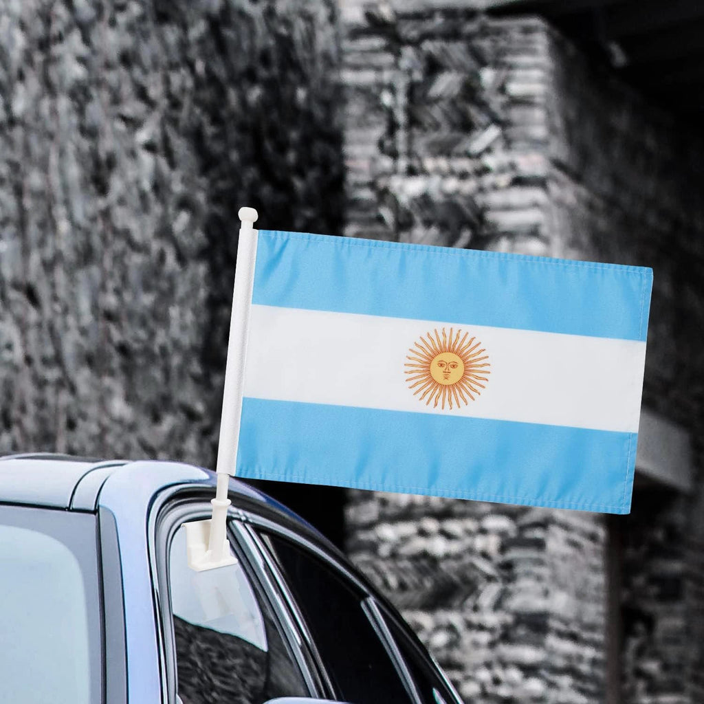 Car Window Flag of Argentina 11X18 Inch(28x46cm) 100% Polyester, Strong White Flagpole by flagsshop