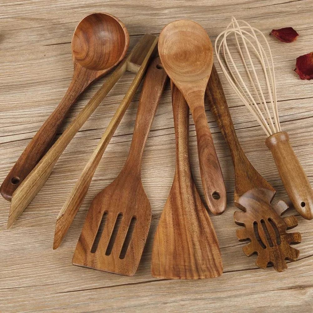Premium Wooden Cooking Utensils | 7 Sets by Casa & Beyond