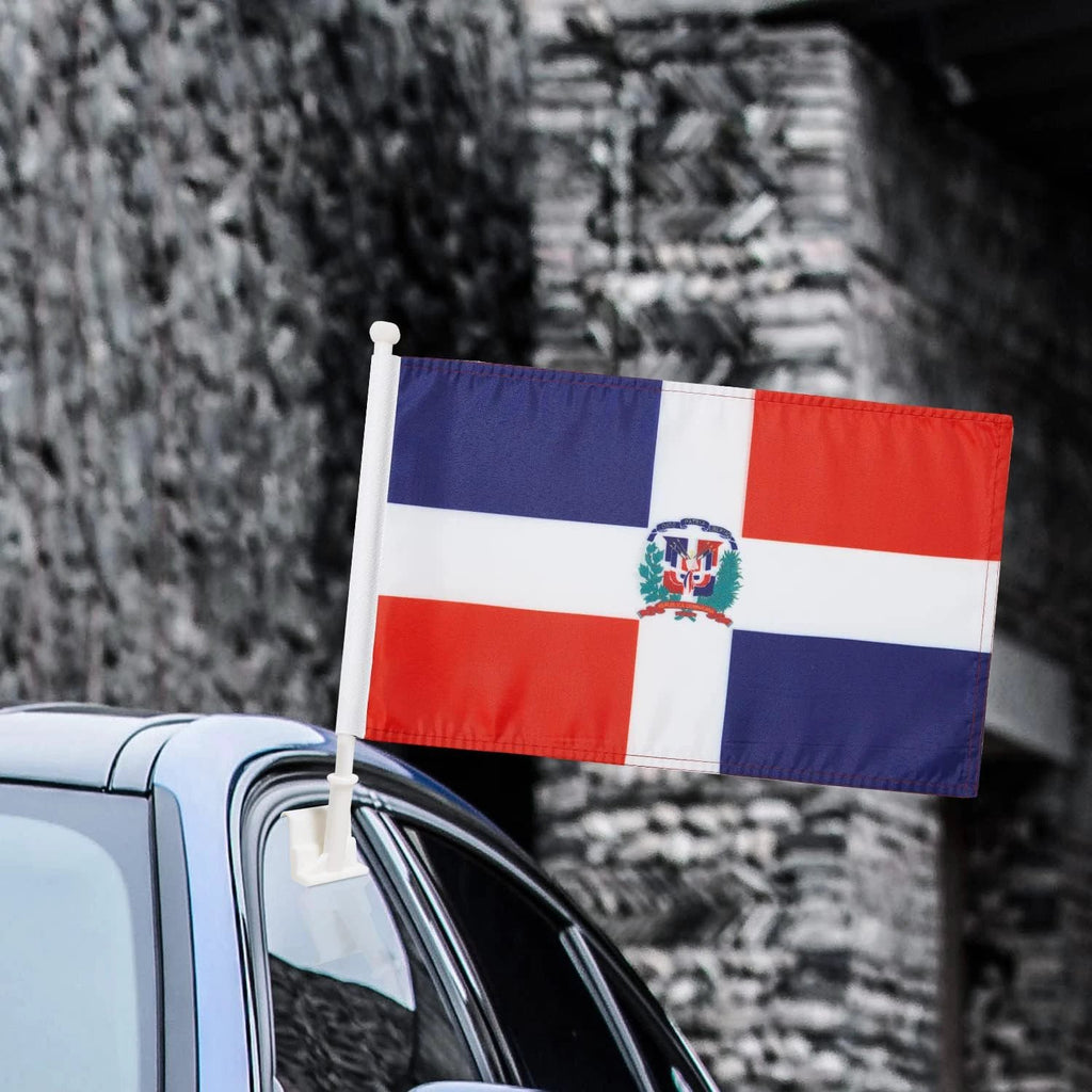 Dominican flag Car Window Flag of Dominican Republic 11X18 Inch(28x46cm) 100% Polyester, Strong White Flagpole by flagsshop