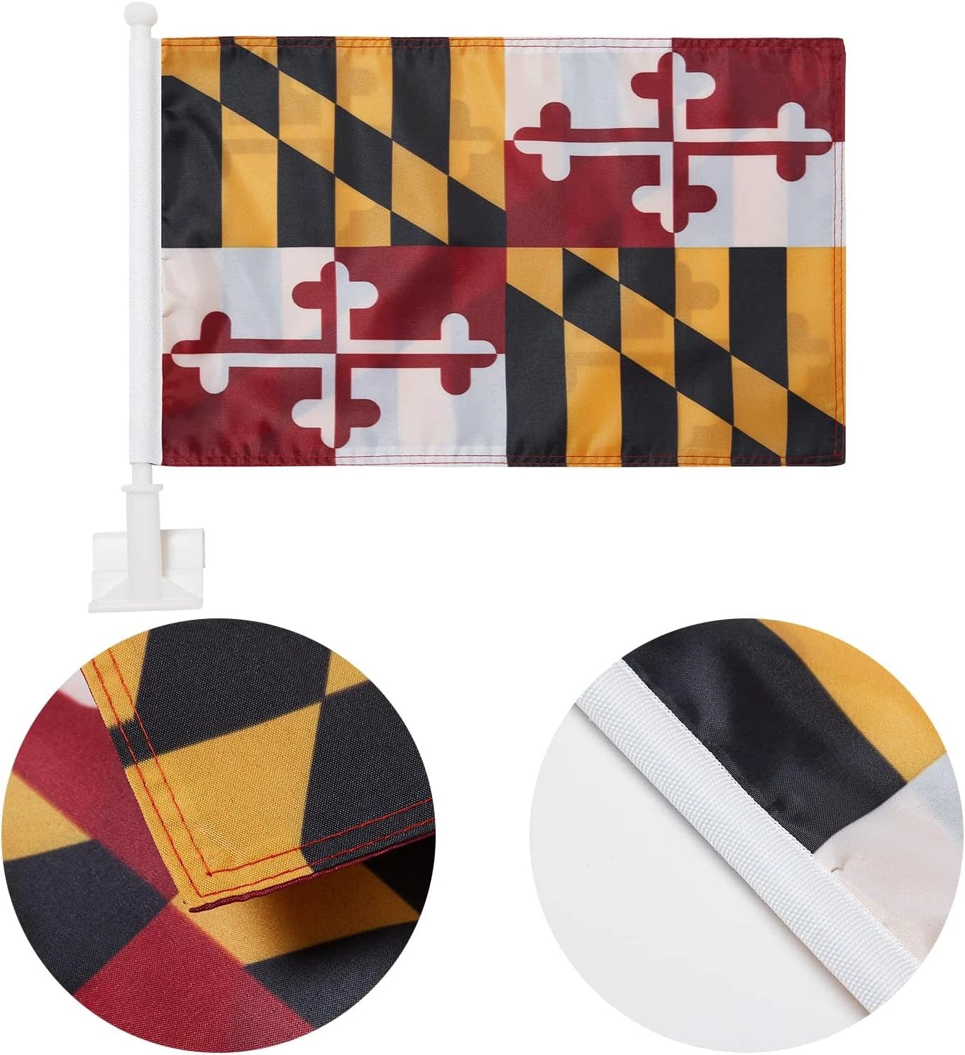 Maryland State Flag Car Window Flag of Maryland 11X18 Inch(28x46cm) 100% Polyester, Strong White Flagpole by flagsshop