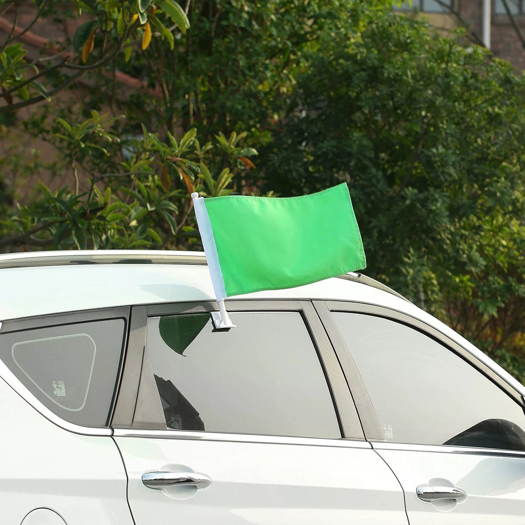 Pure Green Color flag Car Window Flag of Green 11X18 Inch(28x46cm) 100% Polyester, Strong White Flagpole by flagsshop