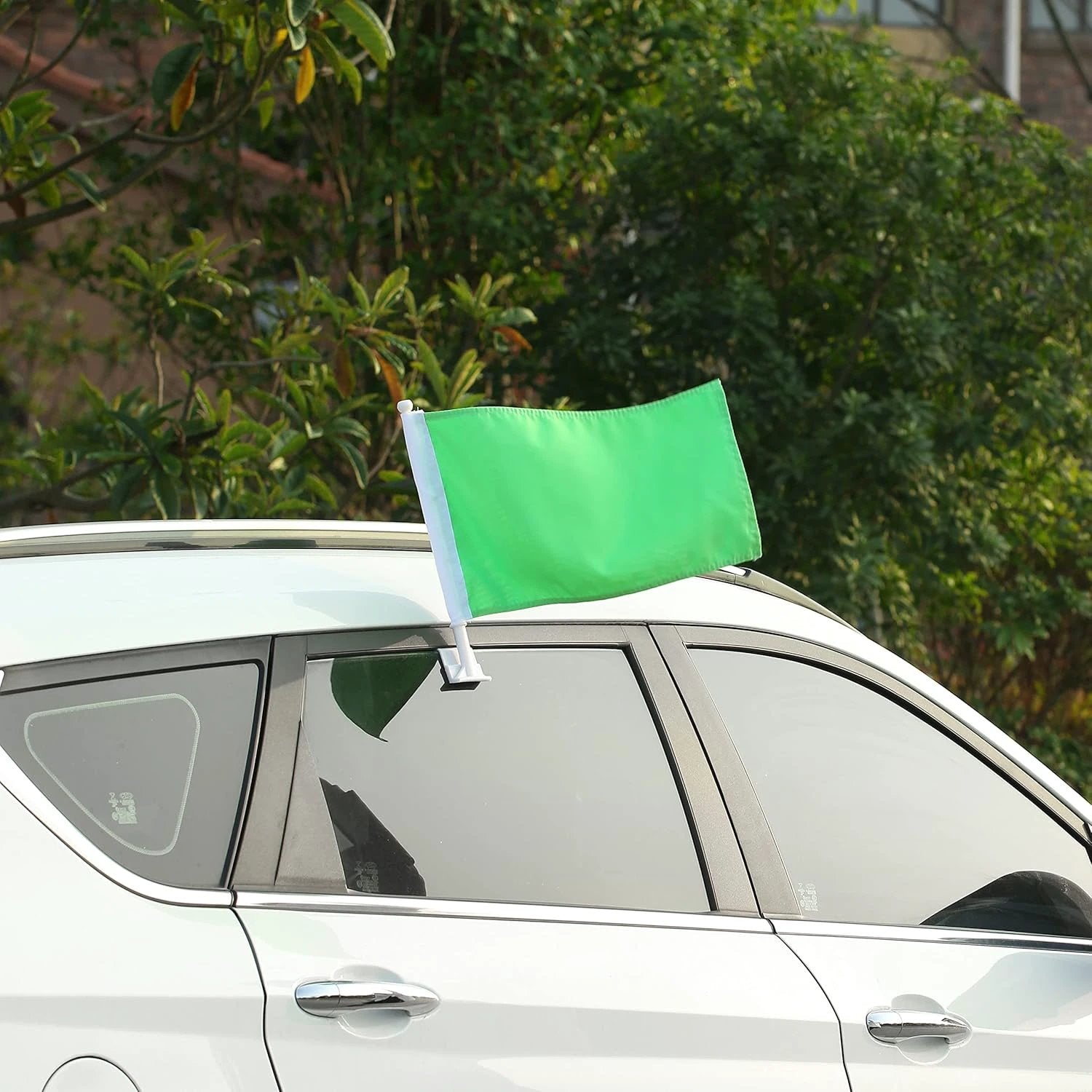 Pure Green Color flag Car Window Flag of Green 11X18 Inch(28x46cm) 100% Polyester, Strong White Flagpole by flagsshop