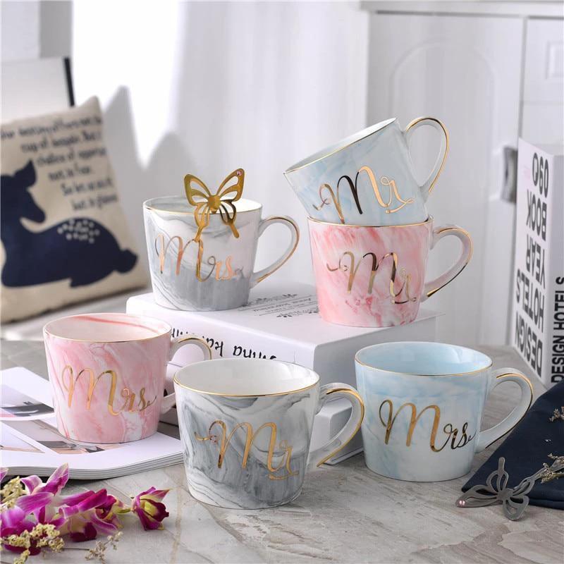 Marble Porcelain Mr & Mrs Coffee Mugs by Bowlift