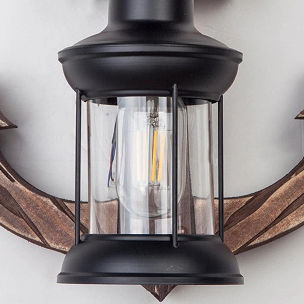 Rustic wood anchor wall lamp with lantern Bowlift by Bowlift