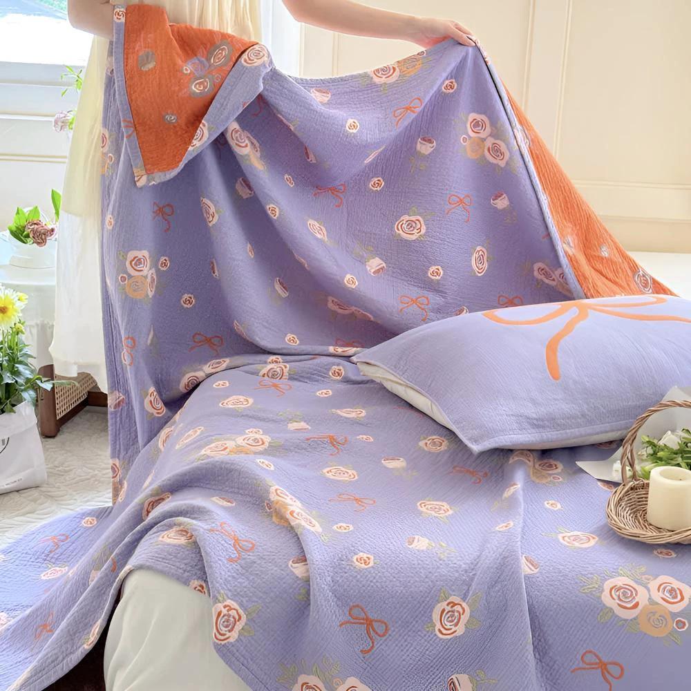 Bow-Knot and Rose Cotton Gauze Blanket by Casa & Beyond