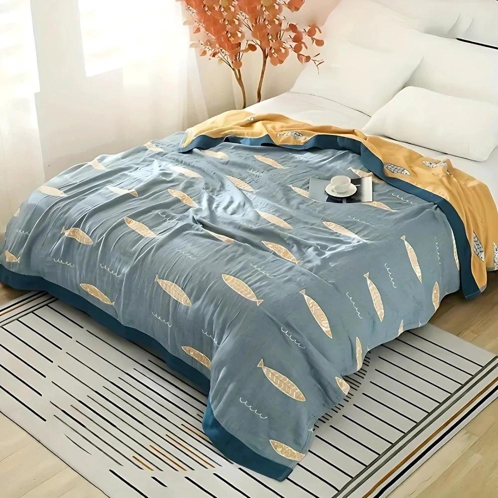 Golden Fish Cotton Gauze Reversible Blanket by Casa & Beyond