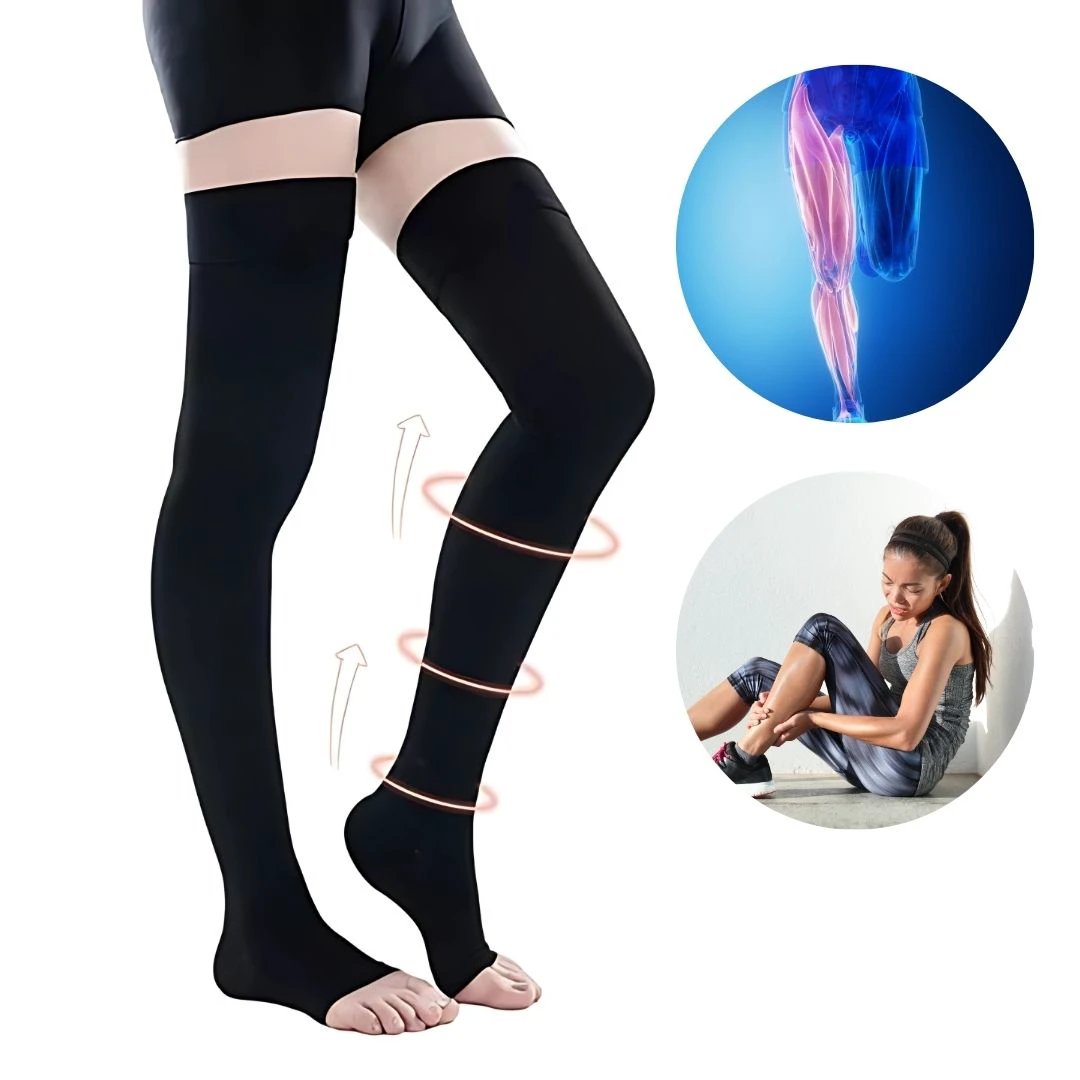 FlexiSupport | Toeless Thigh Compression Stockings - Graduated Compression for Improved Circulation & Swelling Relief Bowlift by Bowlift
