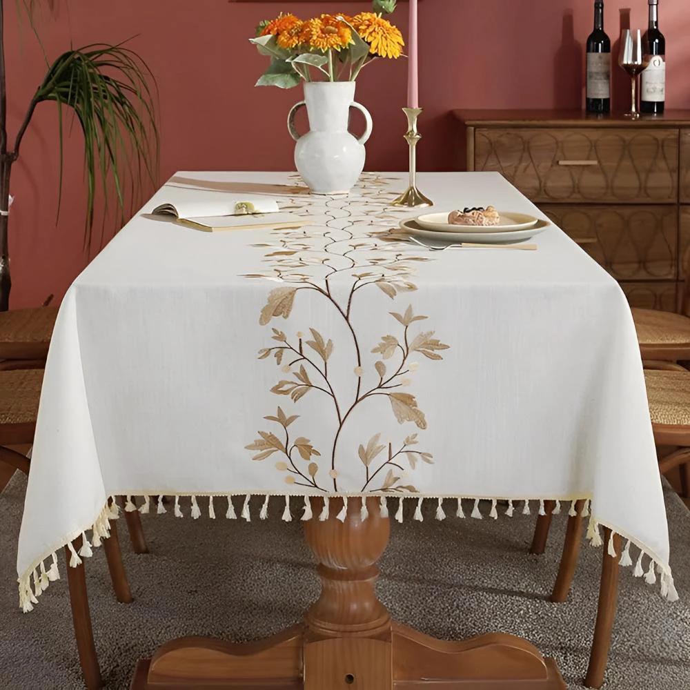 Embroidered Floral Tassel Tablecloth by Casa & Beyond
