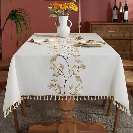 Embroidered Floral Tassel Tablecloth by Casa & Beyond