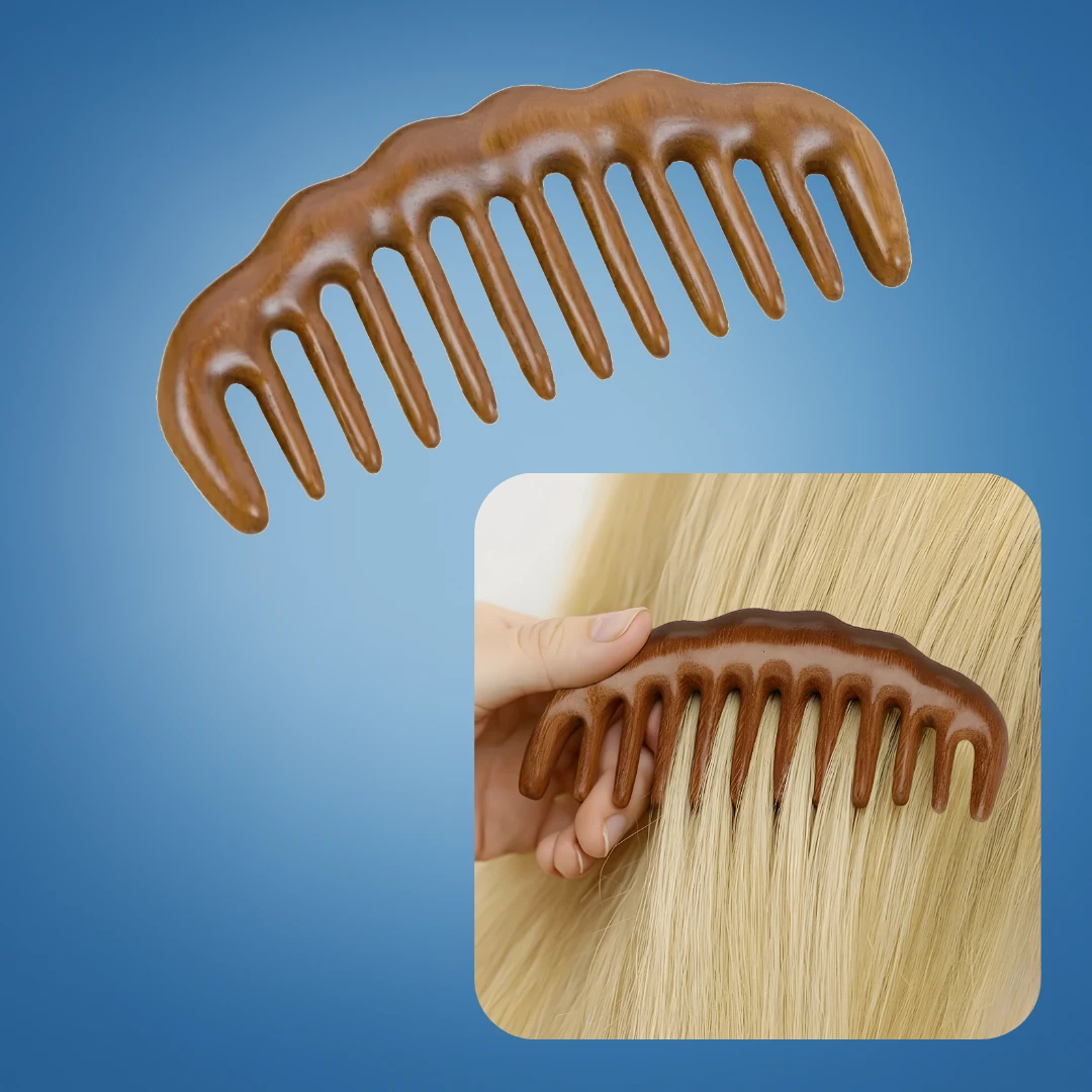 Tooth Hair Comb – Breakage-Free Detangling – Golden Sandalwood – Anti-Static – Gentle Scalp Massage – Healthy Shine Bowlift by Bowlift