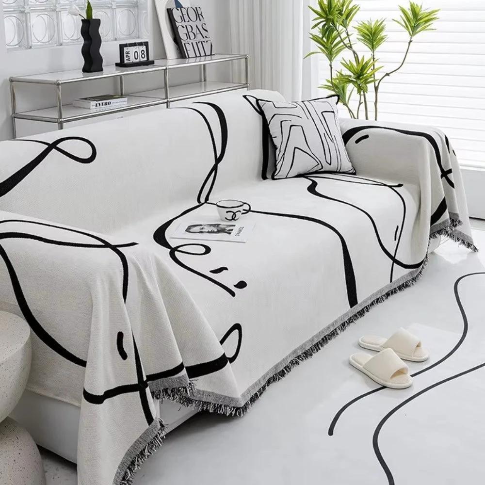 Abstract Line Reversible Chenille Sofa Cover by Casa & Beyond