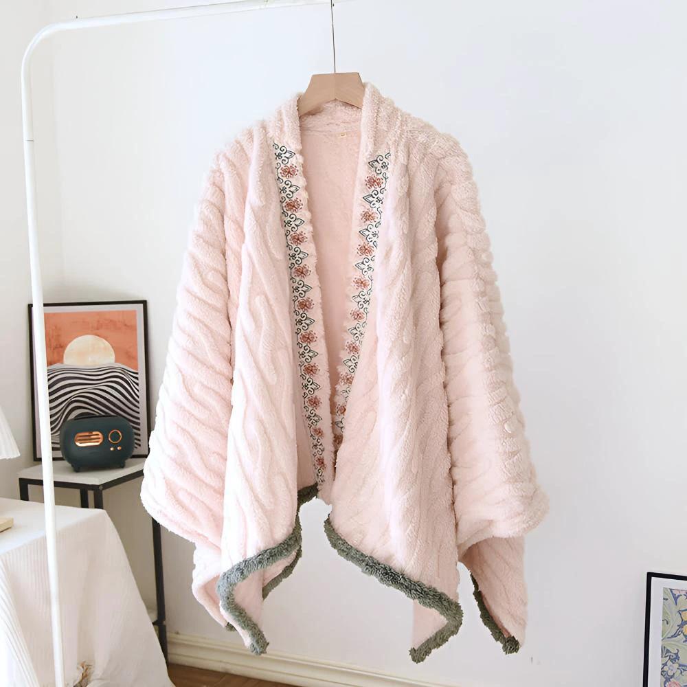 Embroidered Warm Fleece Shawl Wrap by Casa & Beyond