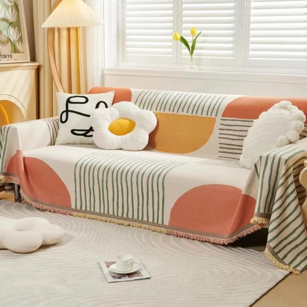 Meringue Chenille Geometry Sofa Cover by Casa & Beyond