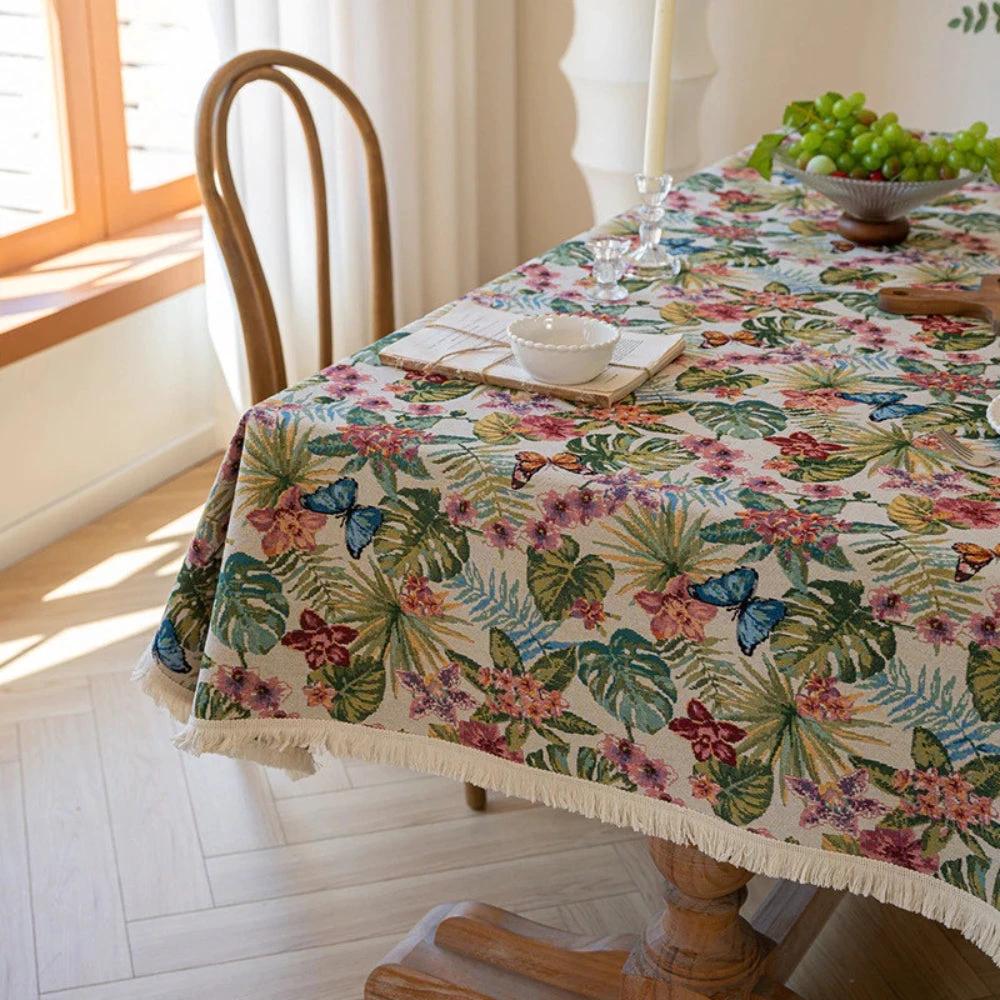 Ornate Floral Linen Tablecloth by Casa & Beyond