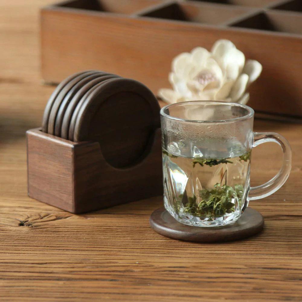 Japanese Style Wooden Coaster | 6pcs Set by Casa & Beyond