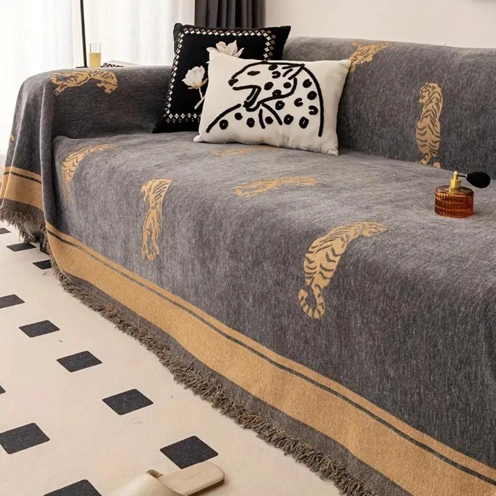 Safari Tiger Chenille Sofa Cover by Casa & Beyond