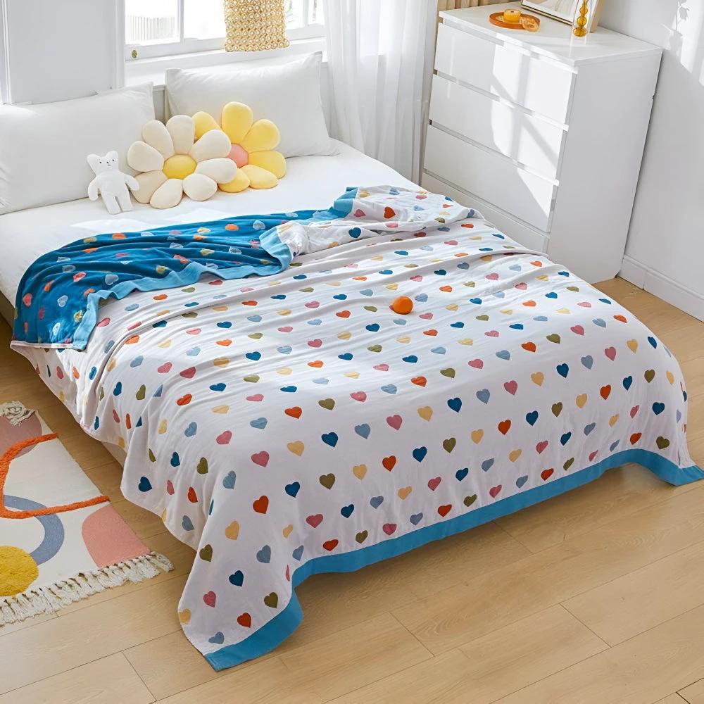 Whimsical Hearts Reversible Cotton Blanket by Casa & Beyond