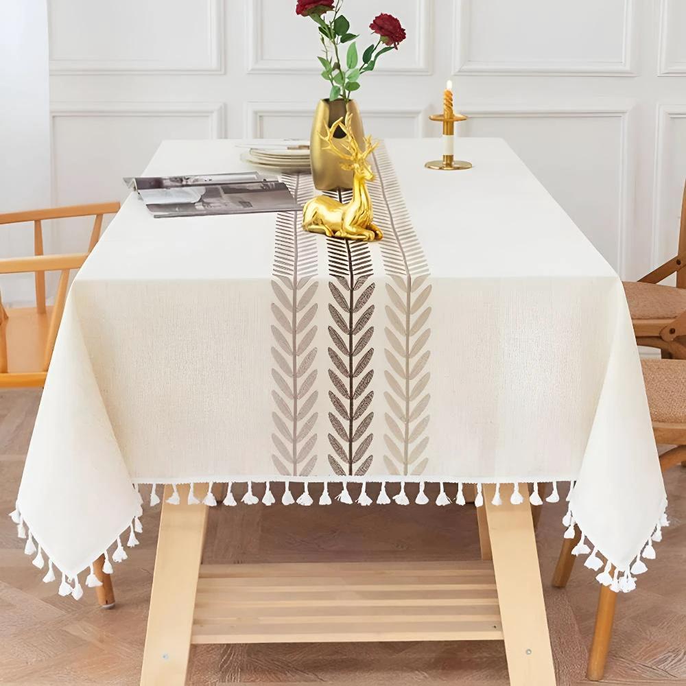 Elegance Leaves Embroidered Tablecloth by Casa & Beyond