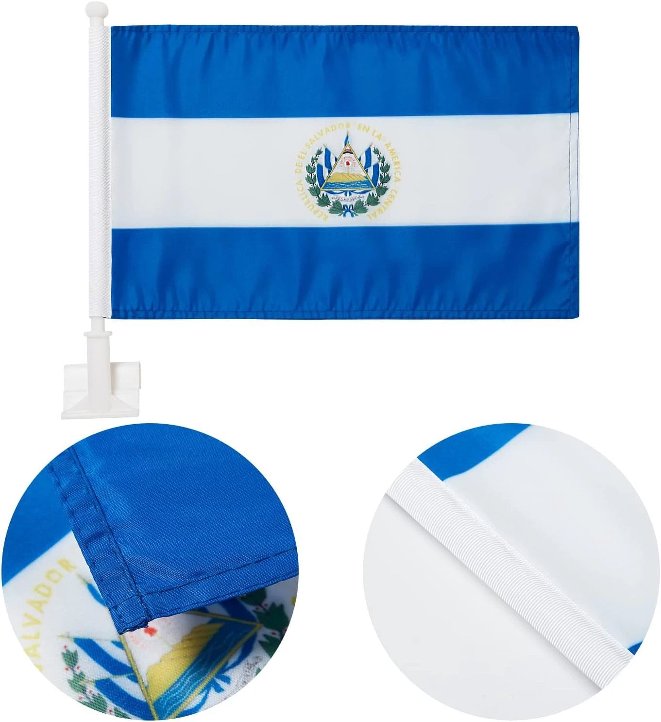 Car Window Flag of El Salvador 11X18 Inch(28x46cm) 100% Polyester, Strong White Flagpole by flagsshop