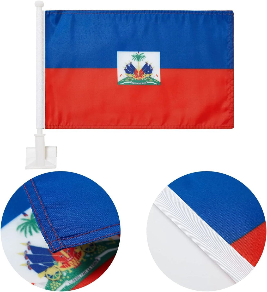 Haitian flag Car Window Flag of Haiti 11X18 Inch(28x46cm) 100% Polyester, Strong White Flagpole by flagsshop