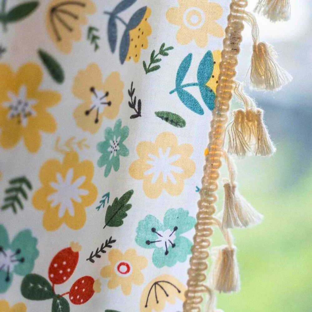 Yellow Flower Tassel Light Filtering Curtain by Casa & Beyond