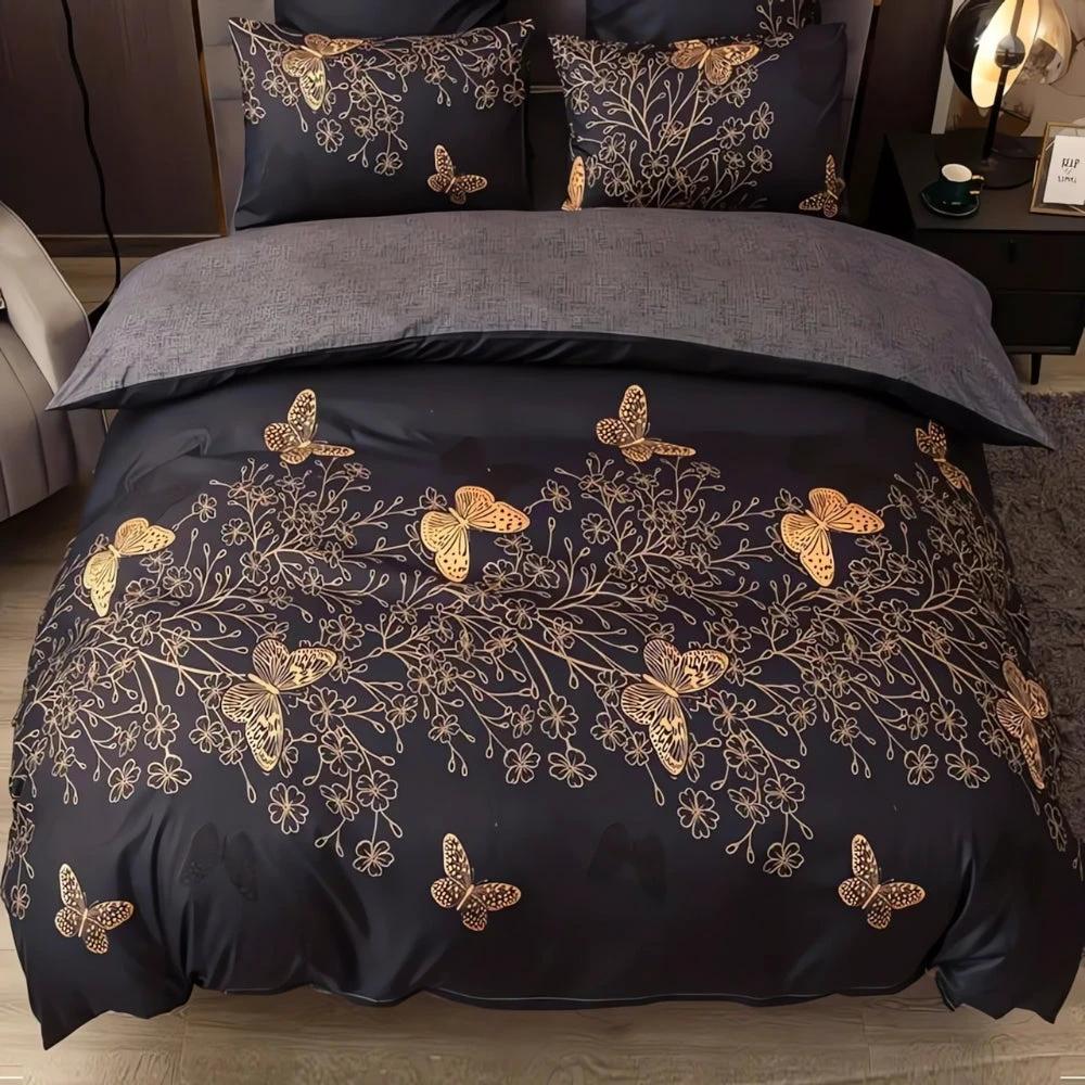 Valora Midnight Butterfly Duvet Cover | 3pcs Set by Casa & Beyond