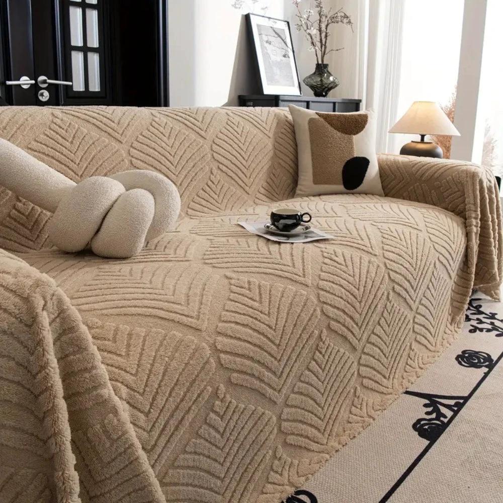 Herringbone Leaf Design Fleece Sofa Cover by Casa & Beyond