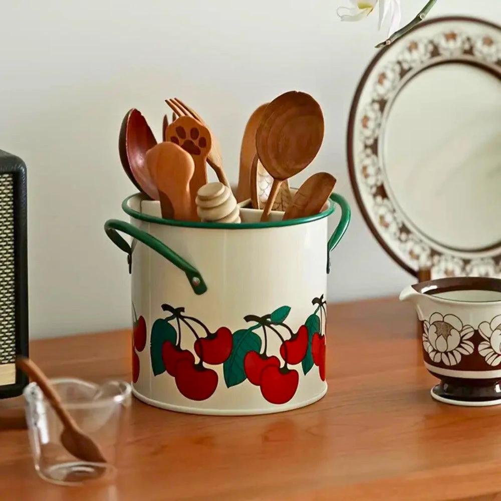 Floral Utensil Storage Basket with Divider Lid by Casa & Beyond