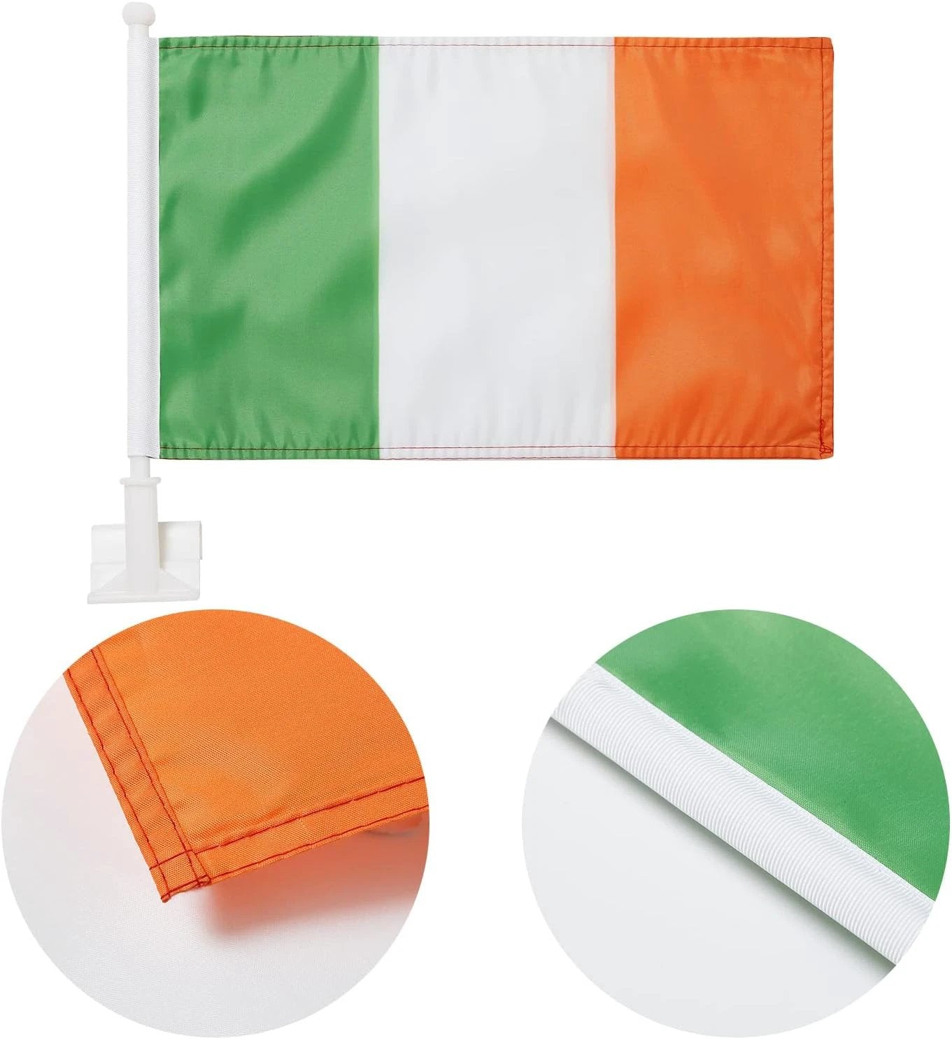 Irish Flag Car Window Flag of Ireland 11X18Inch(28x46cm) 100% Polyester, Strong White Flagpole by flagsshop