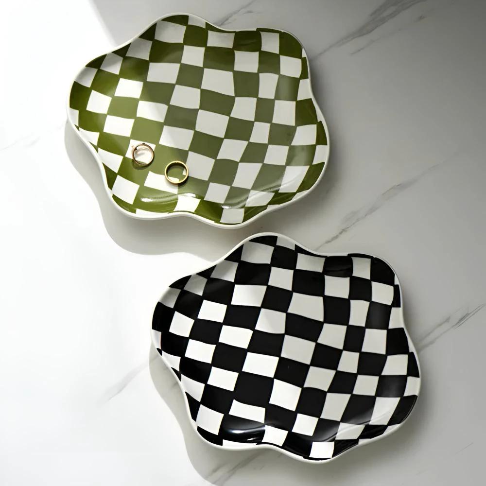 Classic Checkered Ceramic Plate by Casa & Beyond