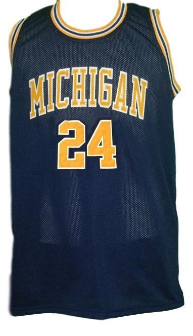 Jimmy King Jersey #24 Michigan College Retro Basketball Sewn Navy Blue by My store basketball