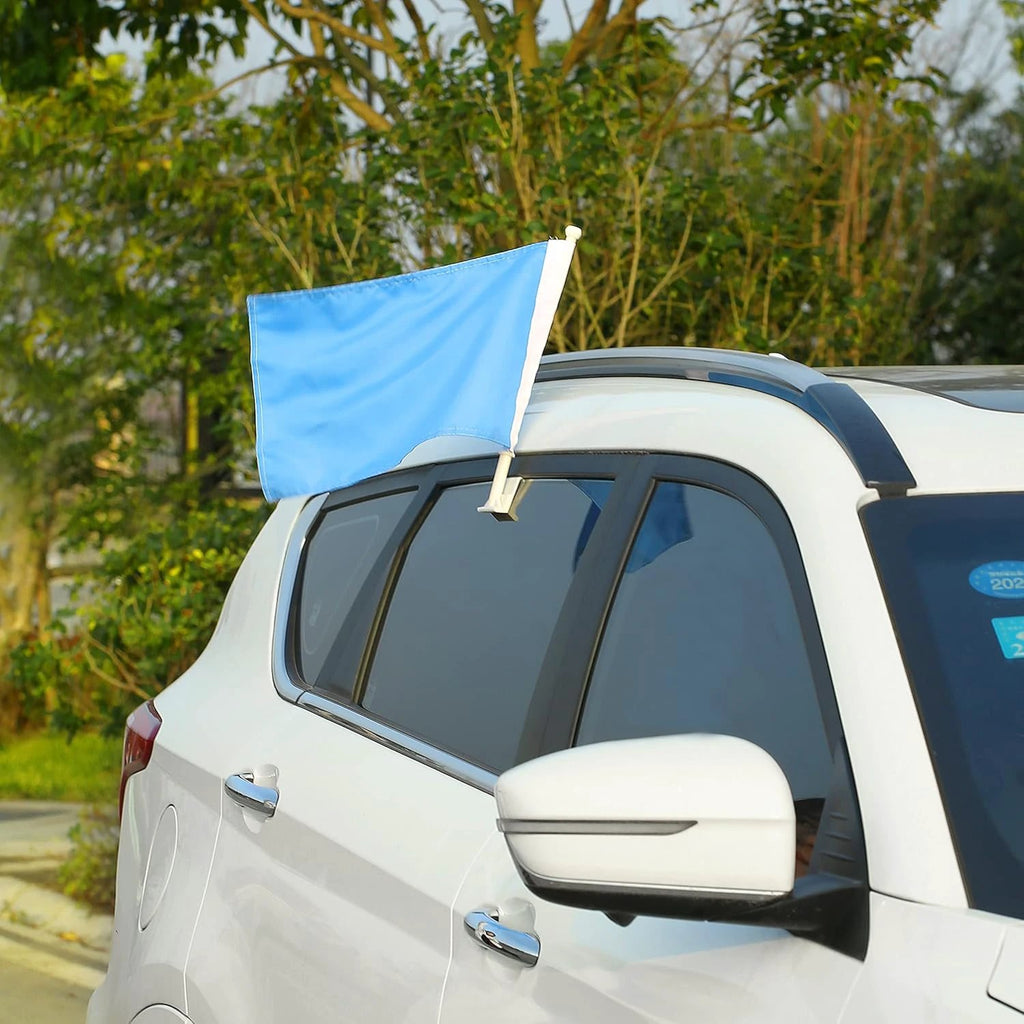 Pure sky blue flag Car Window Flag of Azure 11X18 Inch(28x46cm) 100% Polyester, Strong White Flagpole by flagsshop