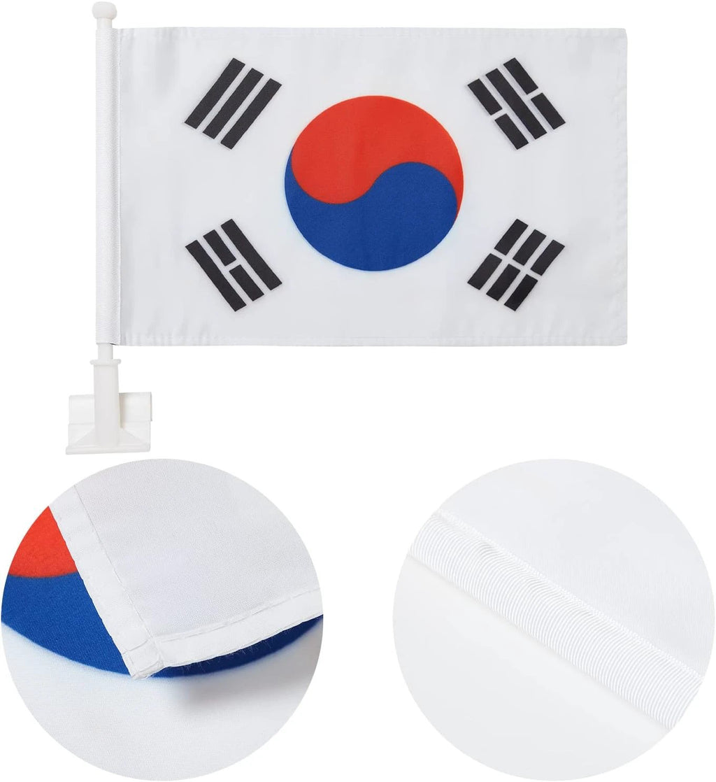 Korean Flag Car Window Flag of South Korean 11X18Inch(28x46cm) 100% Polyester, Strong White Flagpole by flagsshop
