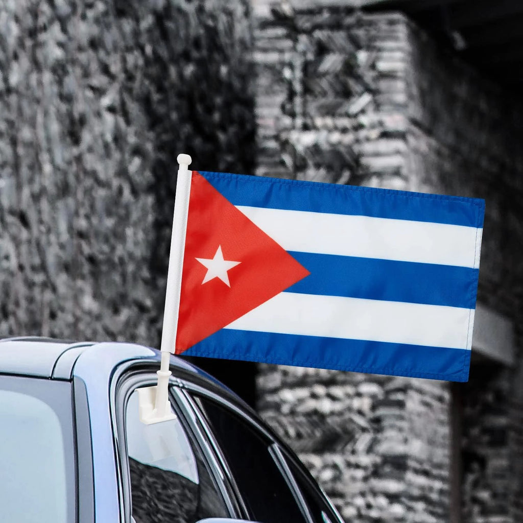 Cuban Flag Car Window Flag of Cuba 11X18 Inch(28x46cm) 100% Polyester, Strong White Flagpole by flagsshop
