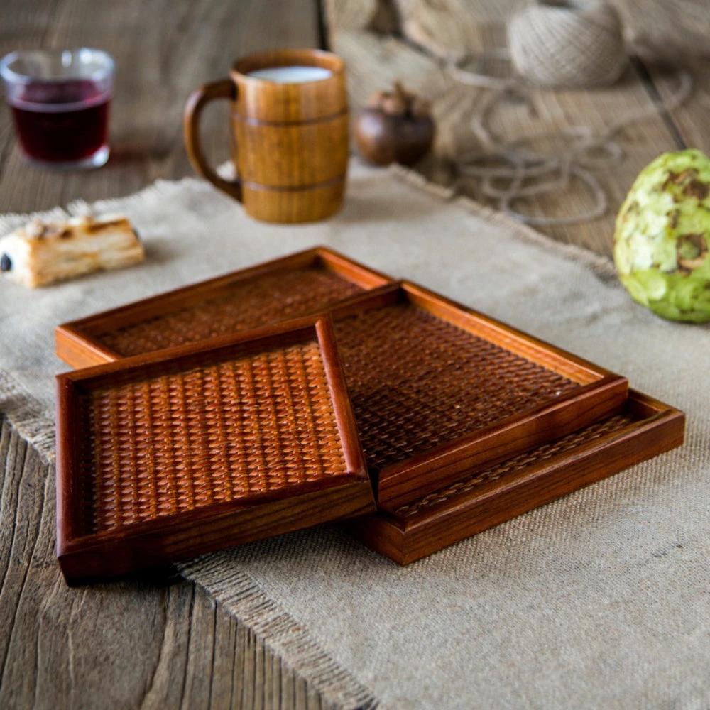 Artisanal Rattan Wooden Tea Tray by Casa & Beyond