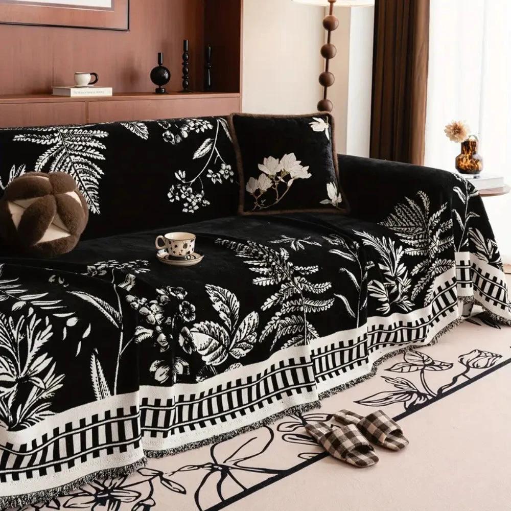Foliage Floral Chenille Sofa Cover by Casa & Beyond