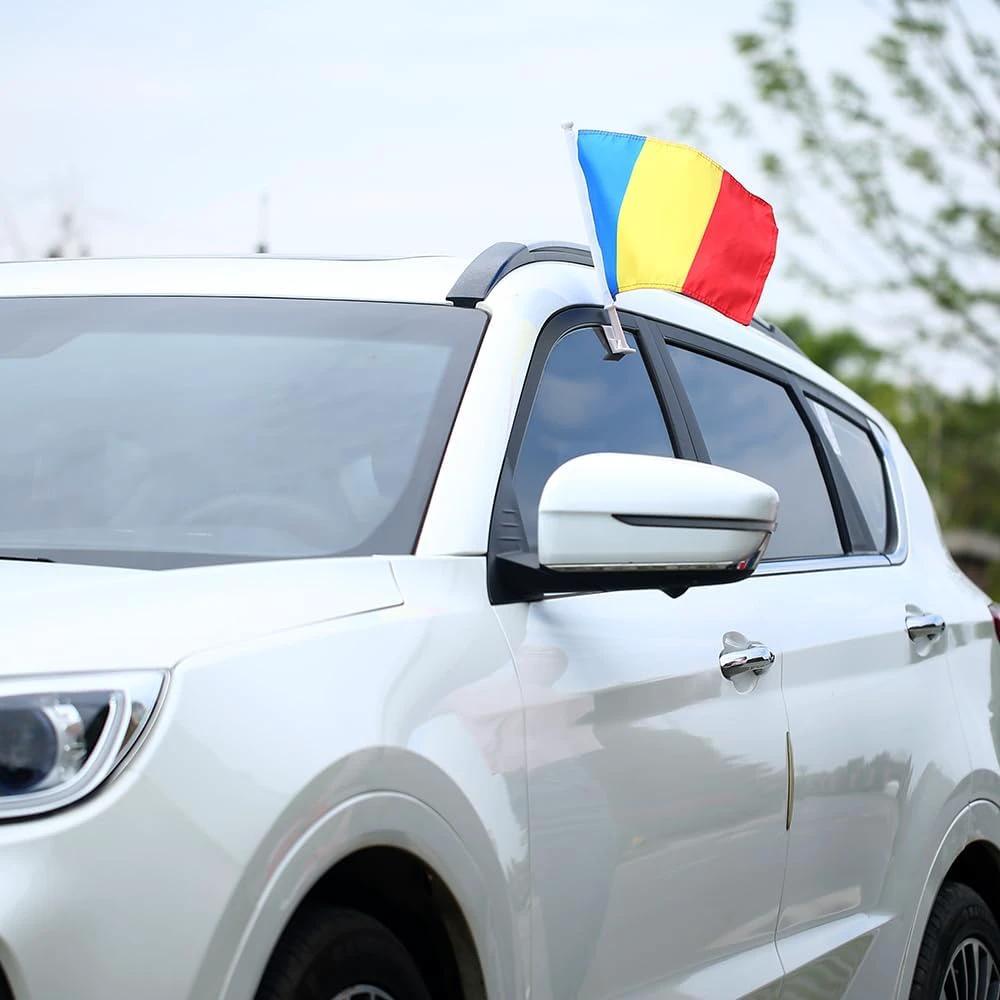 Car Window Flag of Romania 11X18 Inch(28x46cm) 100% Polyester, Strong White Flagpole by flagsshop