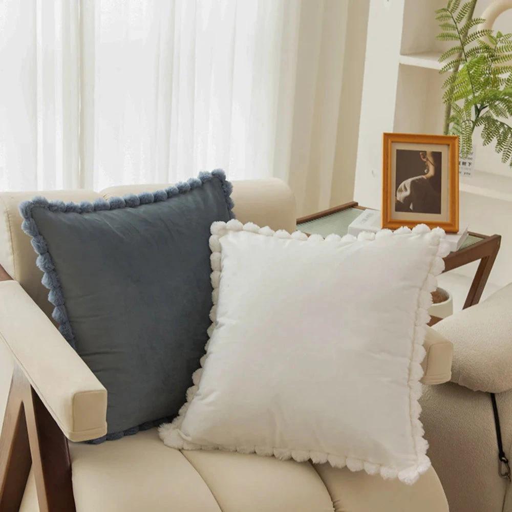 Velvet Pom-Pom Trim Cushion Cover by Casa & Beyond