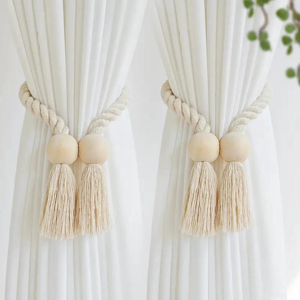 Wooden Bead Tassel Curtain Tie Back | 2Pcs Set by Casa & Beyond