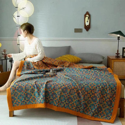 Citrus Sunrise Six Layers Cotton Blanket by Casa & Beyond