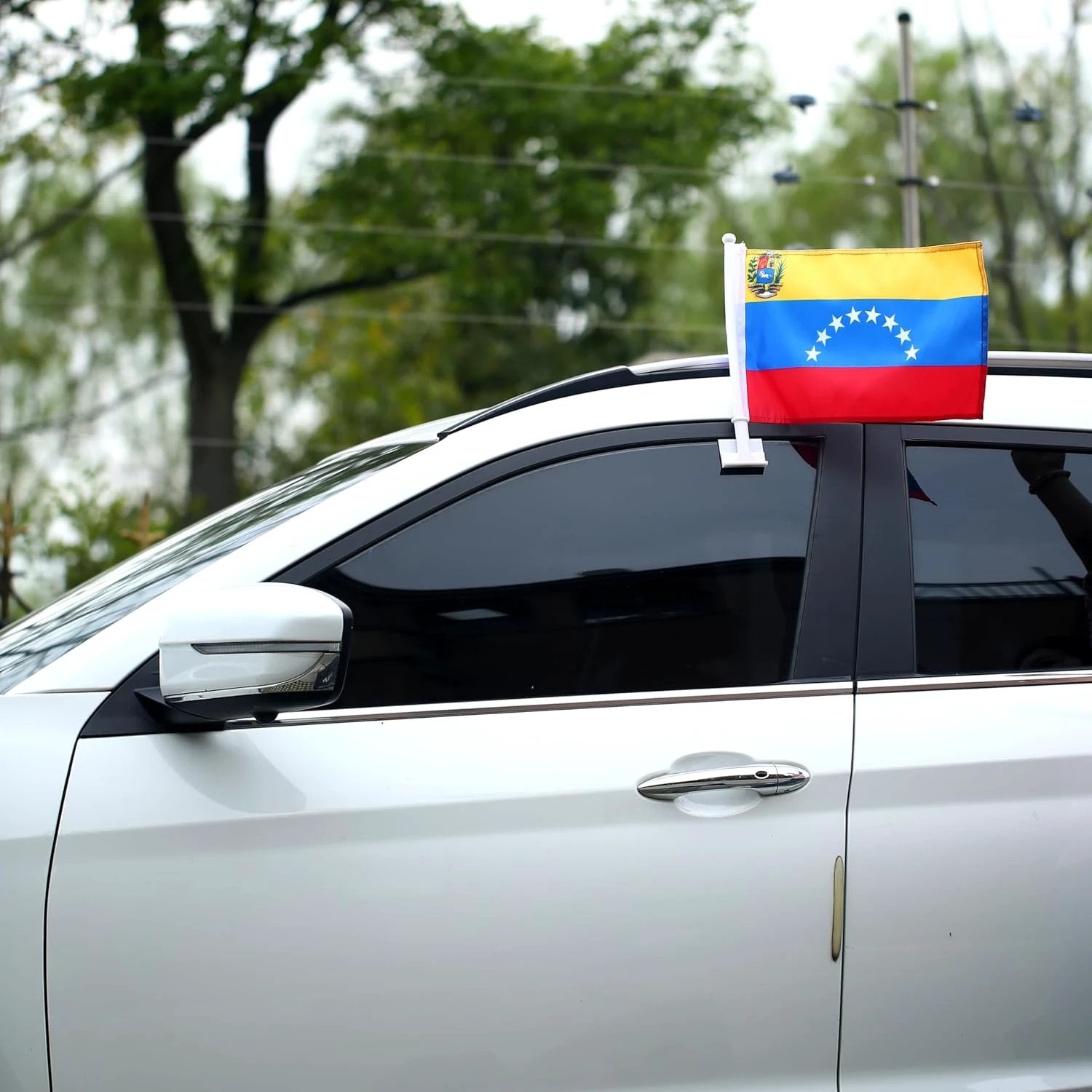 Car Window Flag of Venezuela 11X18 Inch(28x46cm) 100% Polyester, Strong White Flagpole by flagsshop