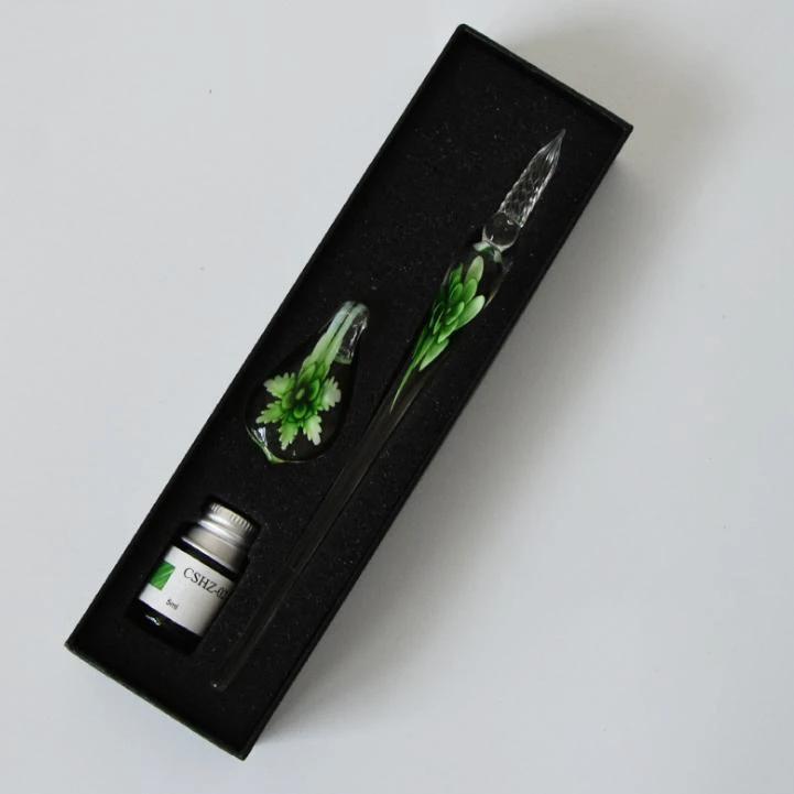 Glass fountain pen with ink and pen holder by Bowlift