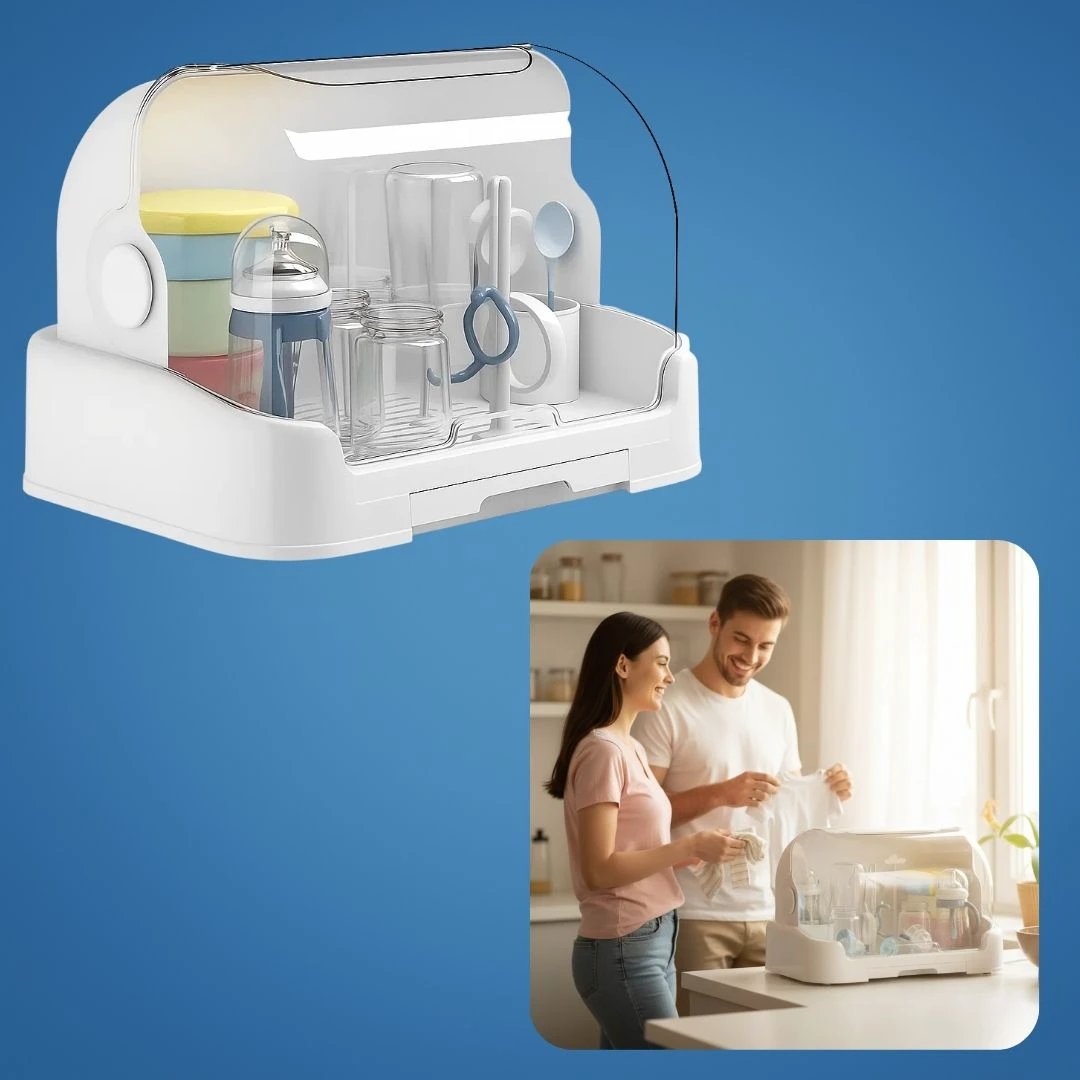 High Capacity Holds Many Bottles – Dust-Cover Lid – Hygienic Fast Drying Keeps Bottles Germ-Free Bowlift by Bowlift