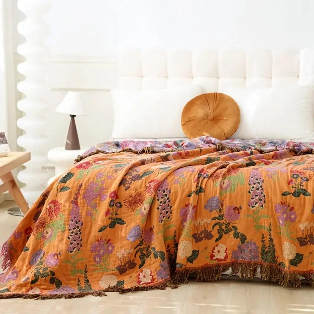 Botanic Floral Cotton Tassel Blanket by Casa & Beyond