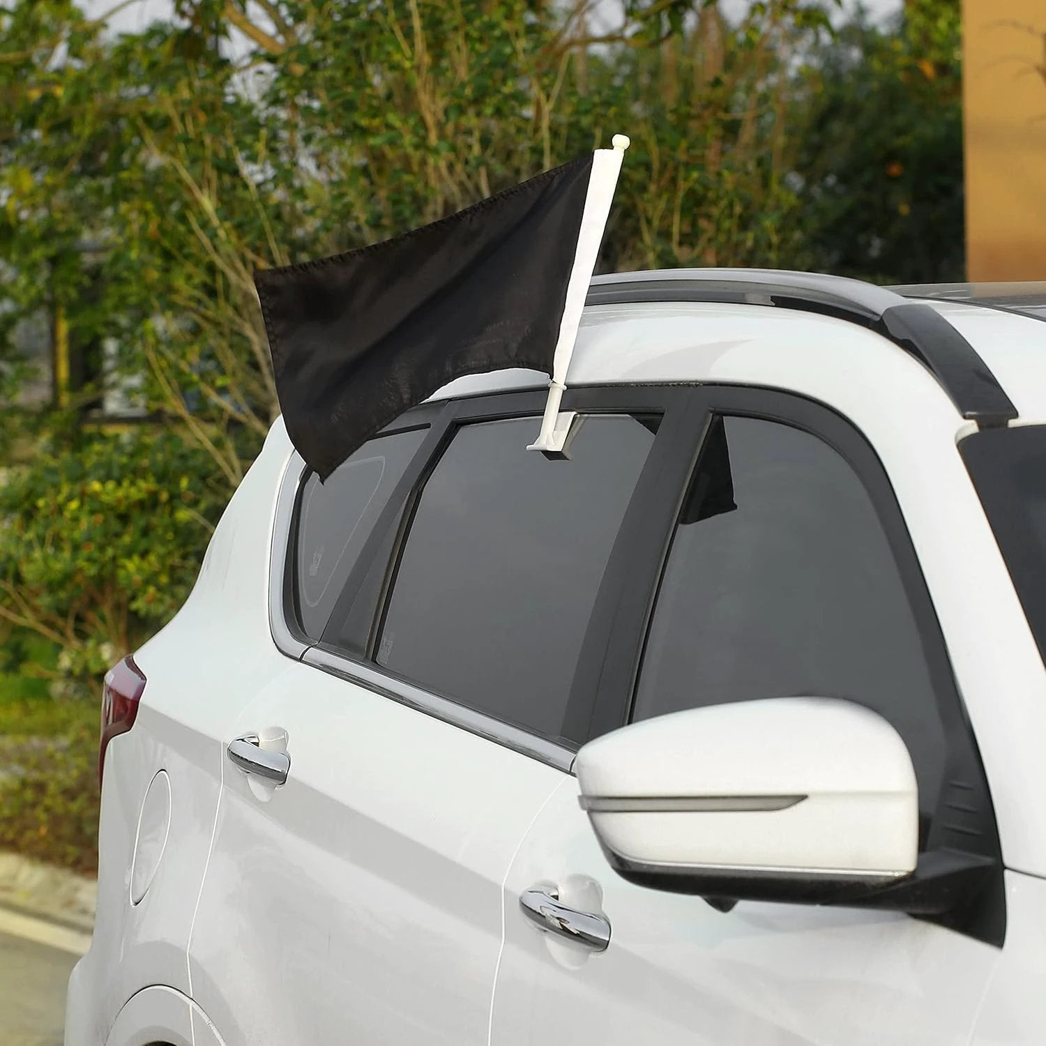 Color Black Flag Car Window Flag of Black Solid color flag 11X18 Inch(28x46cm) 100% Polyester, Strong White Flagpole by flagsshop