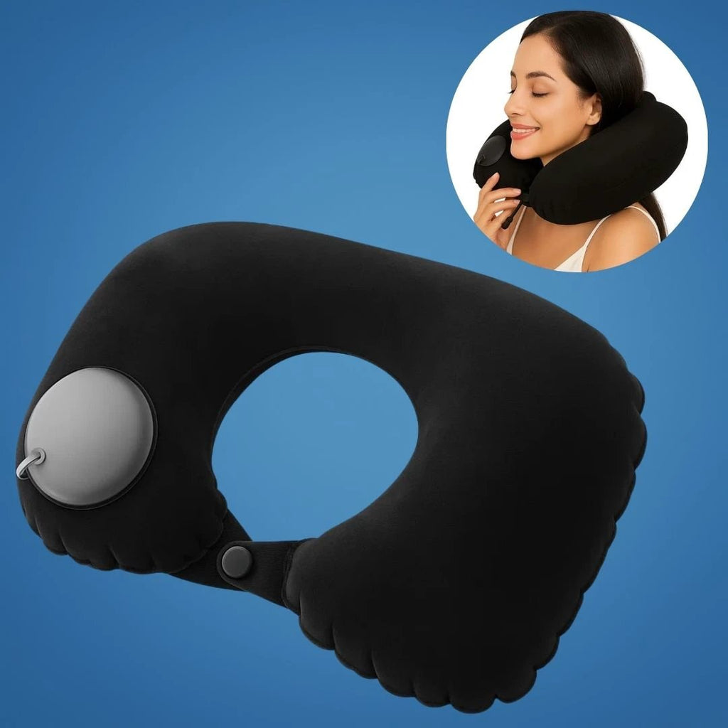 TravelThrive | Inflatable Travel Neck Pillow – Adjustable Firmness – Soft Velvet Cover – Neck Pain Relief – Compact for All Journeys Bowlift by Bowlift